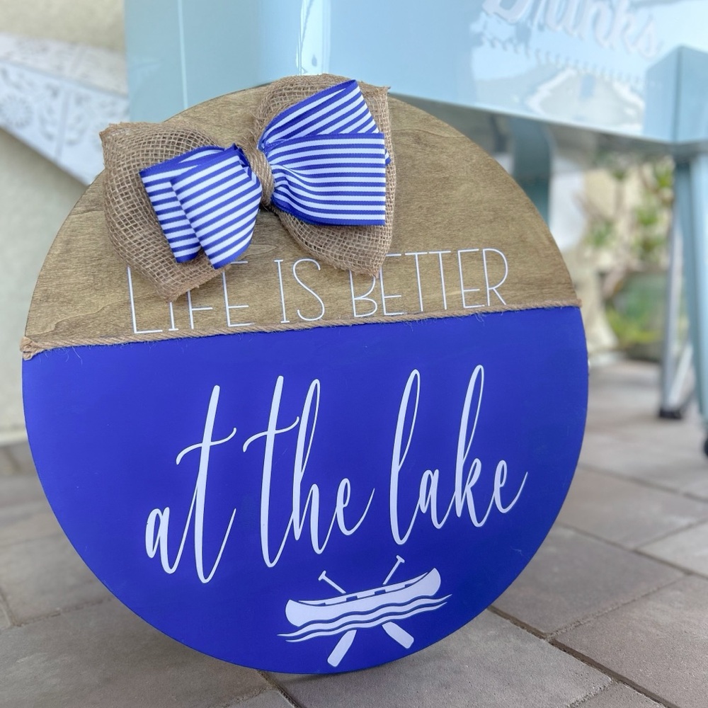 Wooden Welcome Door Sign/Hanger Life is Better at the Lake